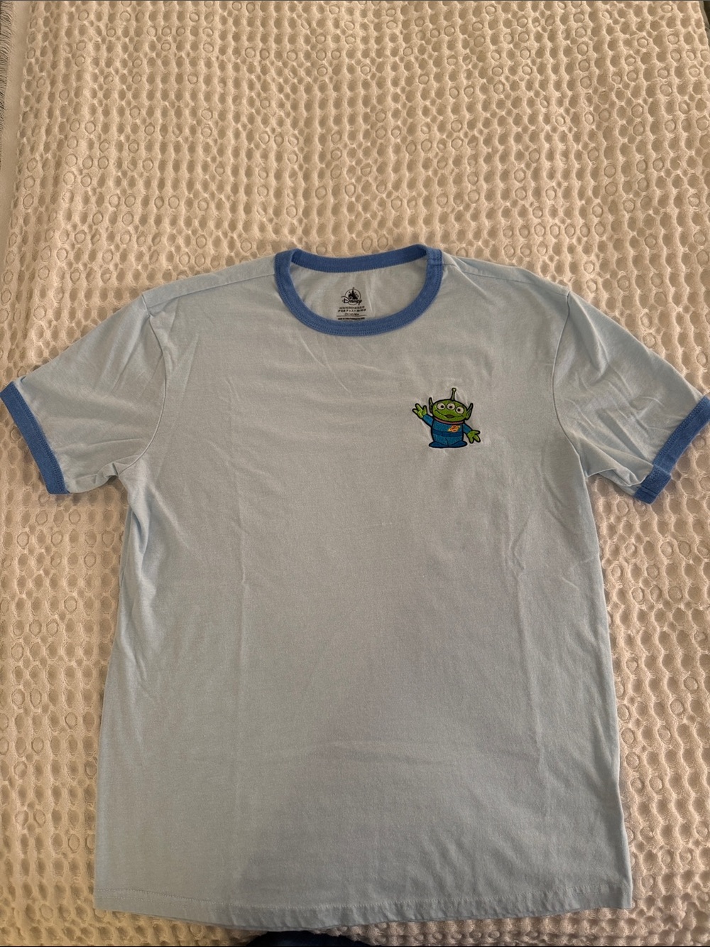Toy Story Light Blue Ringer Tee with Alien Patch - Women’s
